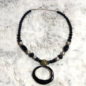 Black and Silver Toned Beaded Necklace